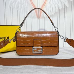 Fendi Medium Baguette Bag In Tiffany Crocodile Leather Brown