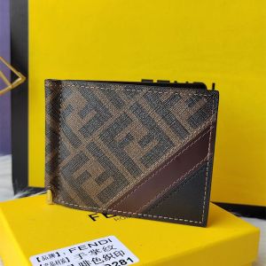 Fendi Bill Clip In FF Motif Fabric Brown/Coffee