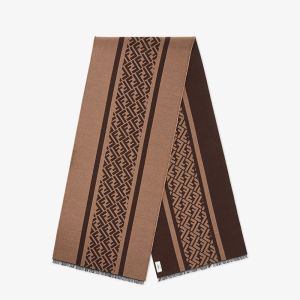 Fendi FF Rectangular Scarf Man In Wool Brown