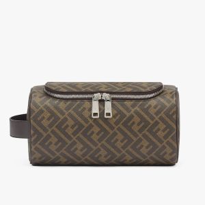 Fendi Make-up Bag with Handle In FF Motif Fabric Brown