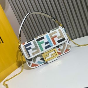 Fendi Mini Baguette Bag In FF Motif Canvas Multi White