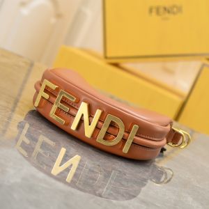 Fendi Nano Fendigraphy Hobo Bag In Calf Leather Brown