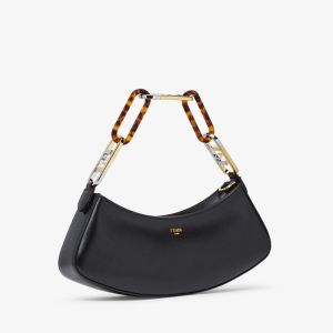 Fendi O'Lock Swing Pouch In Calfskin Black