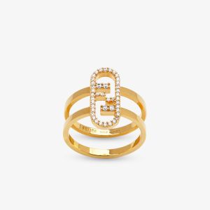 Fendi O'Lock Wide-band Ring In Metal with Crystals Gold