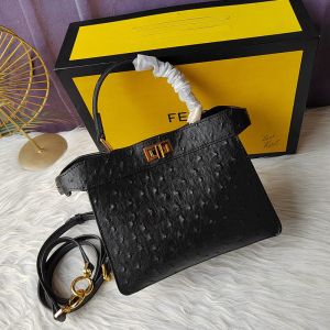 Fendi Petite Peekaboo ISeeu Bag In Ostrich Leather Black