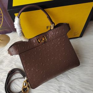 Fendi Petite Peekaboo ISeeu Bag In Ostrich Leather Coffee