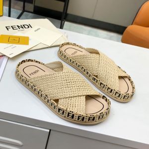 Fendi Reflections Slides Women FF Motif Riffia Beige