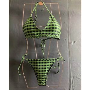 Fendi Reversible Halterneck Bikini Women Checkered FF Motif Lycra Green/Brown