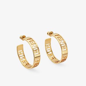 Fendi Small Forever Hoop Earrings In Laser Cut Metal Gold