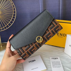 F is Fendi Continental Wallet In FF Motif Calf Leather Brown/Black