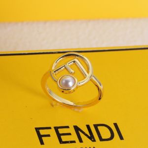 F is Fendi Ring In Metal with Pearl Gold