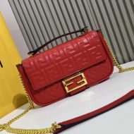 Fendi Baguette Chain Midi Bag In FF Motif Nappa Leather Red