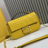 Fendi Baguette Chain Midi Bag In FF Motif Nappa Leather Yellow