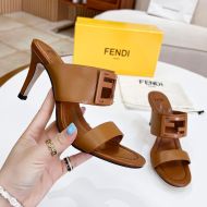 Fendi Baguette Heeled Slides Women Leather Brown