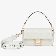 Fendi Medium Baguette Bag with Laser Cut Strap In FF Motif Canvas White