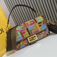 Fendi Medium Baguette Bag In FF Motif Canvas Multi Beige