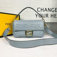 Fendi Medium Baguette Bag In FF Motif Nappa Leather Sky Blue