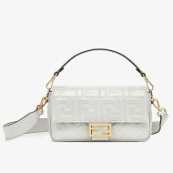 Fendi Medium Baguette Bag In FF Motif Nappa Leather White