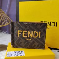 Fendi Bill Clip In ROMA Logo FF Motif Fabric Brown