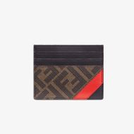 Fendi Card Holder In FF Motif Fabric Brown/Red