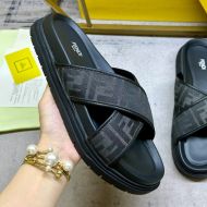 Fendi Crossover Slides Men FF Motif Fabric Black