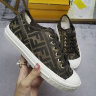 Fendi Domino Sneakers Unisex FF Motif Fabric Brown