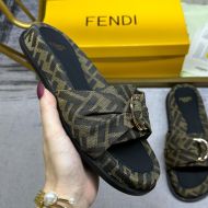 Fendi Feel Knotted Slides Unisex FF Motif Fabric Green