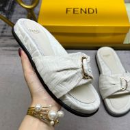 Fendi Feel Knotted Slides Unisex FF Motif Fabric White