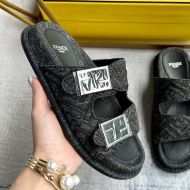 Fendi Feel Slides Unisex FF Motif Denim Black