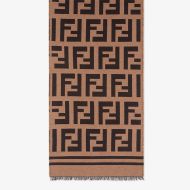 Fendi FF Scarf In Wool and Silk Brown