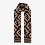 Fendi FF Scarf In Wool and Viscose Khaki