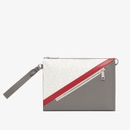 Fendi Flat Pouch In FF Motif Fabric White/Red