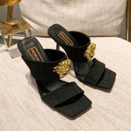 Fendi Heeled Slides Women Fendace FF Fabric Black