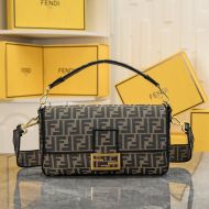 Fendi Large Baguette Bag In FF Motif Fabric Brown