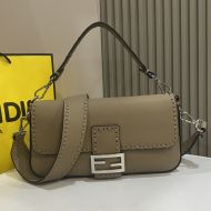 Fendi Medium Baguette Selleria Bag In Cuoio Romano Leather Khaki