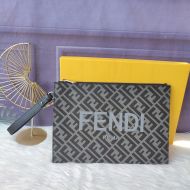 Fendi Medium Flat Clutch In Roma Logo FF Motif Fabric Black