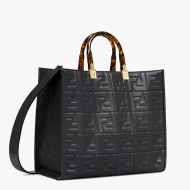 Fendi Medium Sunshine Shopper Bag In FF Motif Nappa Leather Black