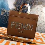 Fendi Medium Sunshine Shopper Bag In Python ROMA Logo Calf Leather Brown