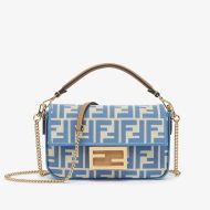 Fendi Mini Baguette Bag In FF Motif Fabric Blue