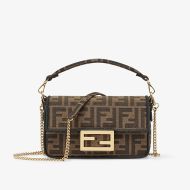 Fendi Mini Baguette Bag In FF Motif Fabric Brown