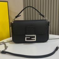 Fendi Mini Baguette Selleria Bag In Cuoio Romano Leather Black