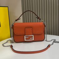 Fendi Mini Baguette Selleria Bag In Cuoio Romano Leather Orange