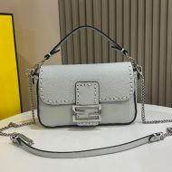 Fendi Mini Baguette Selleria Bag In Cuoio Romano Leather Sky Blue