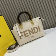 Fendi Mini By The Way Boston Bag In ROMA Logo Calf Leather White