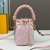 Fendi Mini Mon Tresor Bucket Bag with Woven Handle In FF Motif Canvas Pink