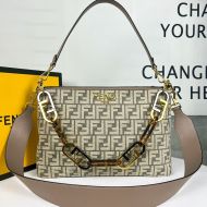 Fendi O'Lock Zip Shoulder Bag In FF Tapestry Fabric Grey