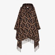 Fendi Poncho with Hood In FF Motif Cashmere Brown