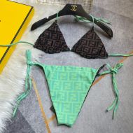 Fendi Reversible Triangular Bikini with Ties Women FF Motif Lycra Brown/Green