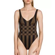 Fendi Swimsuit Women Vichy Pequin Motif Lycra Brown