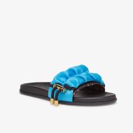 Fendi Vertigo Slides Women FF Motif Satin Blue